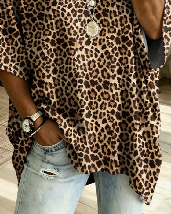 V-Neck Leopard Casual Blouse
