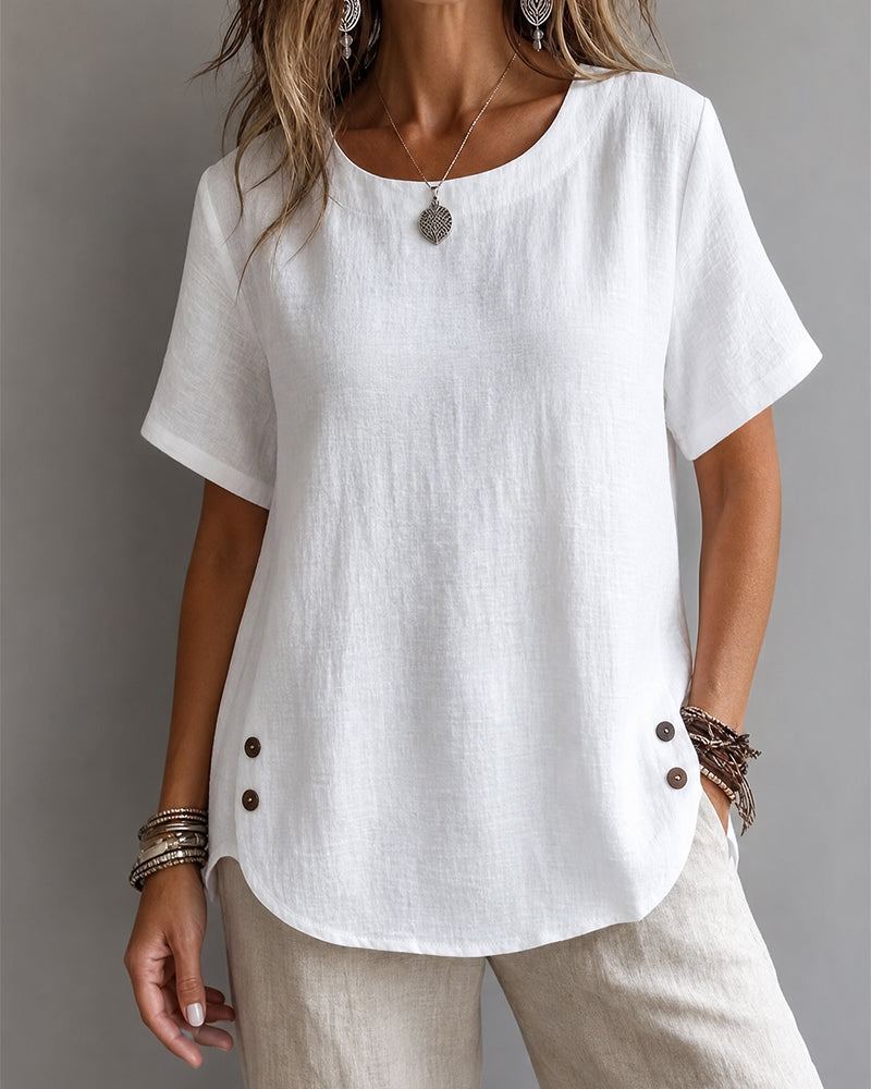 Crew Neck Solid Color Simple T-Shirt