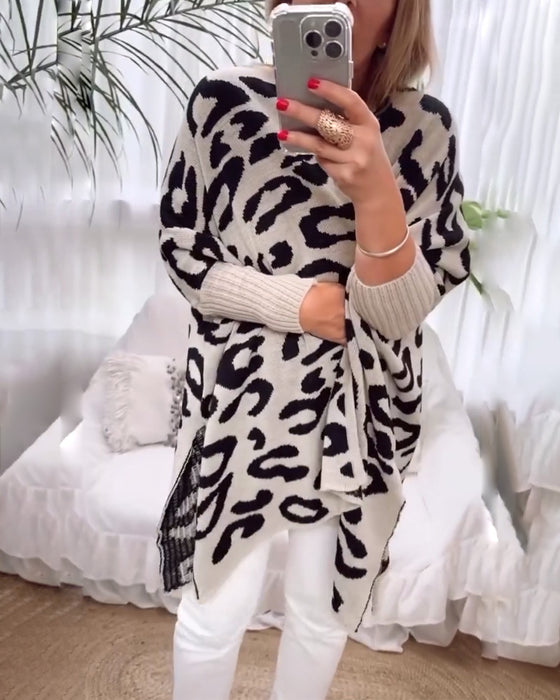Casual long-sleeved leopard print cardigan