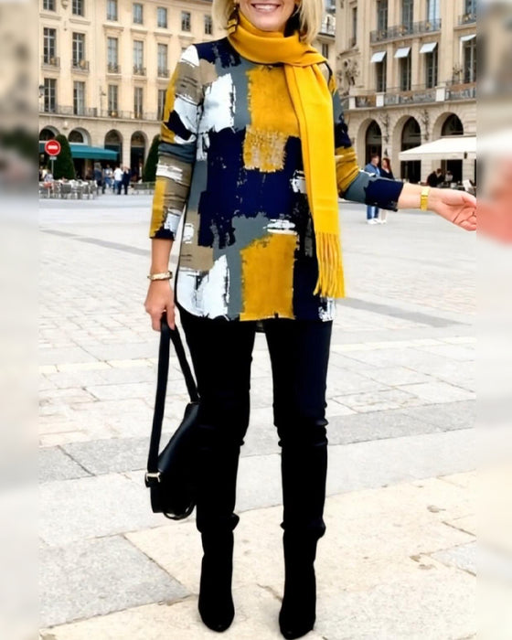 Fashionable Long-Sleeved Printed T-Shirt