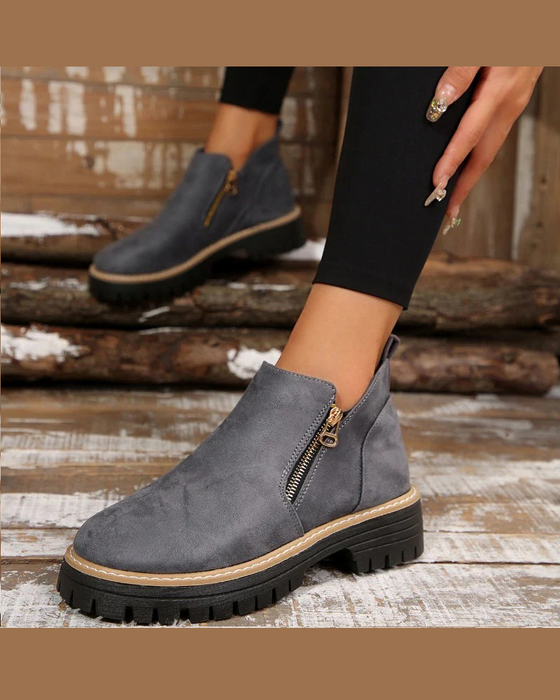 🔥Autumn And Winter Treats🔥Ladies' Boots With Round Toe And Side Zipper