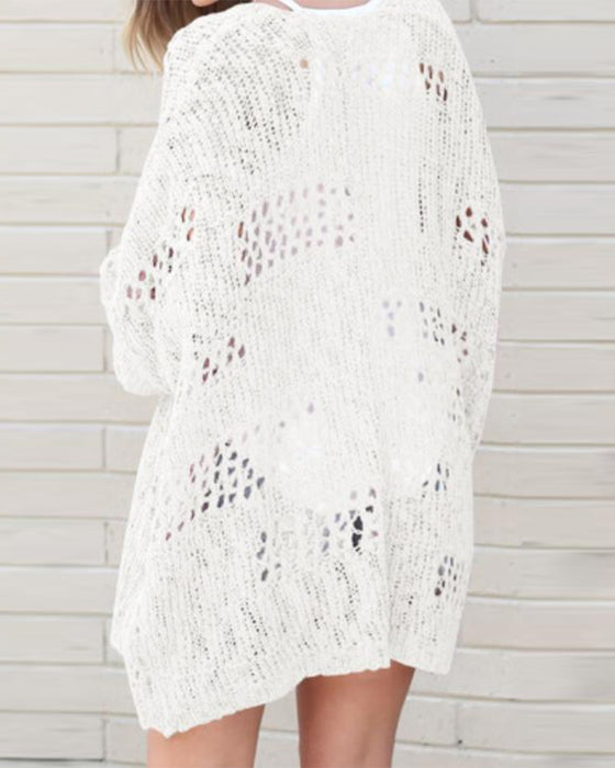 Casual Long Sleeve Hollow Out Sweater Cardigan
