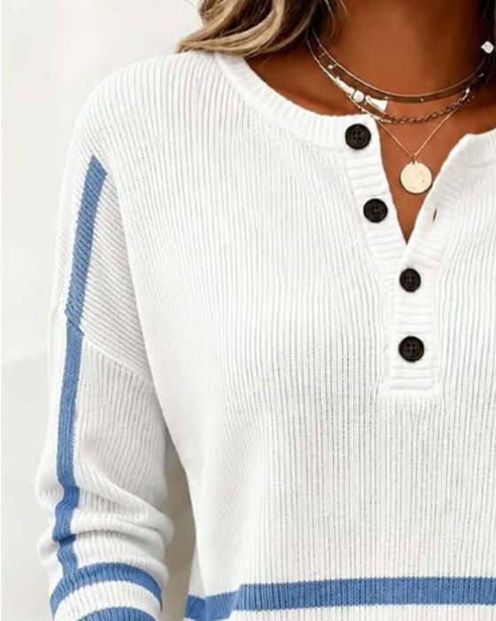 Striped Henley Knit Pullover
