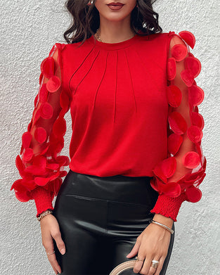Three-Dimensional Decorative Sleeve Pleated Blouse