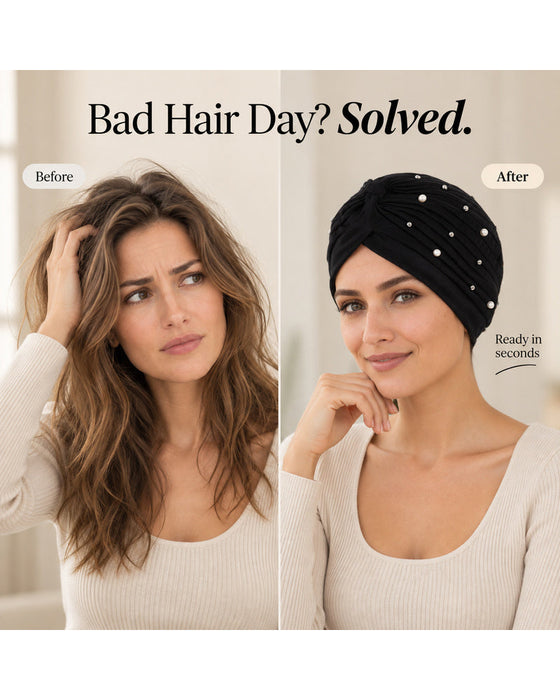 Pearl Pleated Pre-Tied Turban Hat