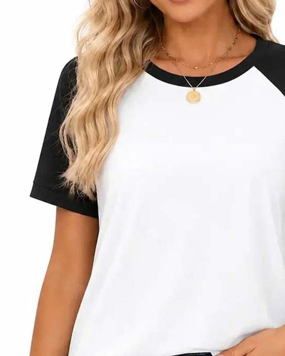 Crew Neck Color-Block Raglan Sleeve T-Shirt