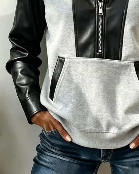 Zipper Pocket Patchwork Hoodie