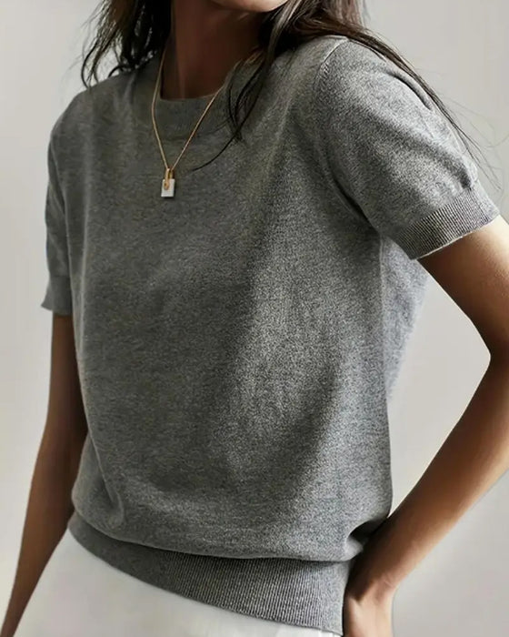 Round Neck Short Sleeve Thin Knit Jumper