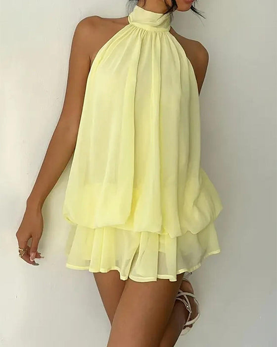 Halter Neck Chiffon Mini Dress
