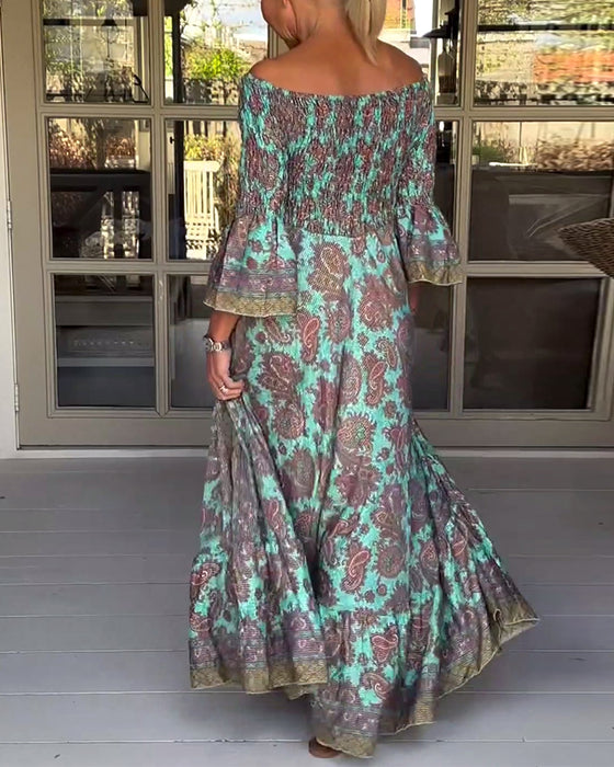 One shoulder casual retro print dress