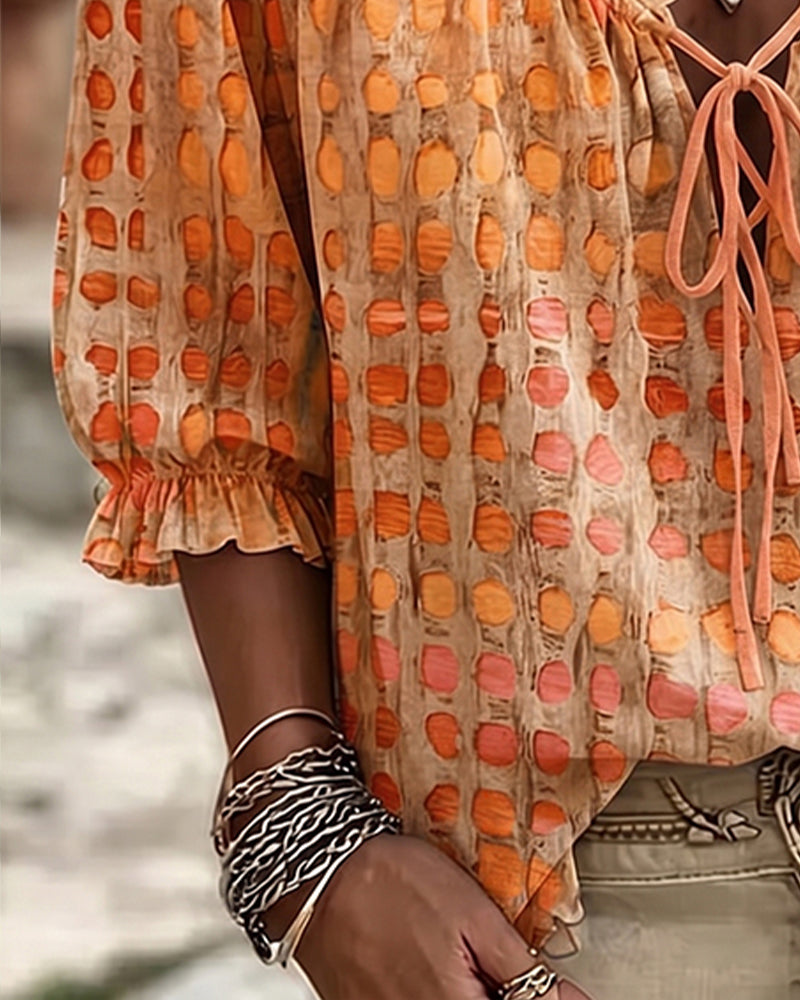 Polka Dot Lace Up Blouse