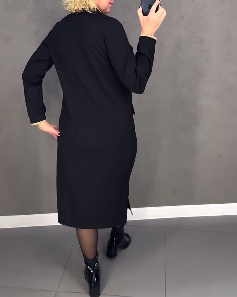 Stand collar contrast zipper shift dress