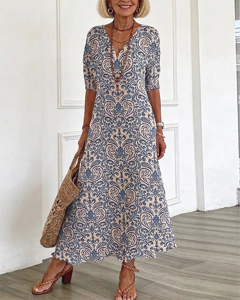 Vintage Floral V-Neck Maxi Dress