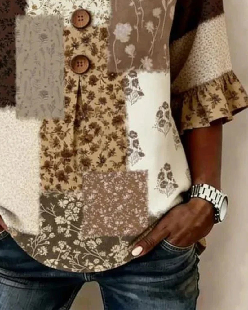 V-Neck Ruffle Sleeve Blouse