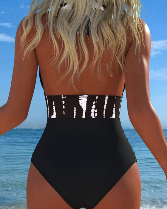 Deep V Halter Neck One-Piece Swimsuit