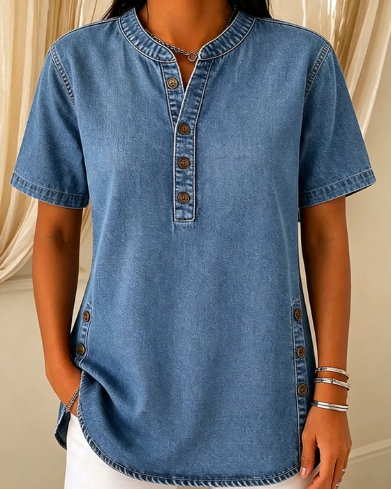 Casual Button Short Sleeve Top