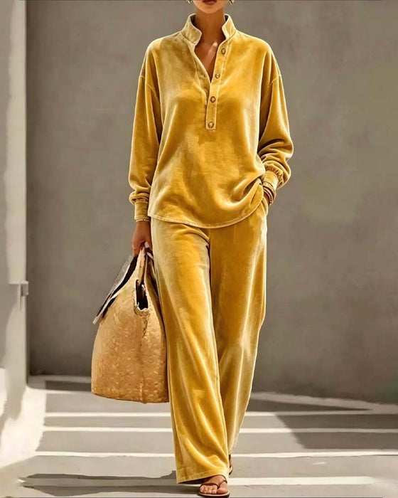 Long Sleeve Stand Collar Two Piece Set