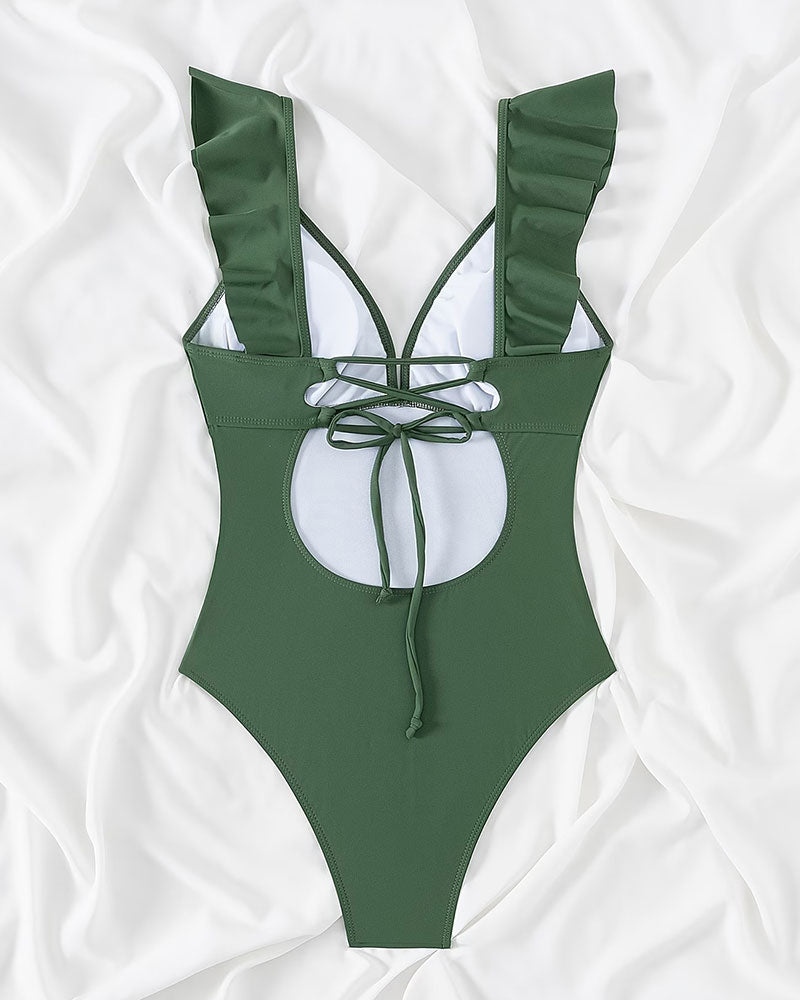 Ruffle V-Neck One-Piece