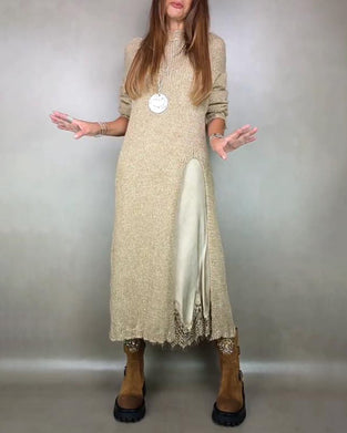 Knitted Dress and Lace Cami Dress Two - piece Set