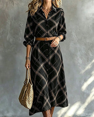 Lapel Button A Hem Dress