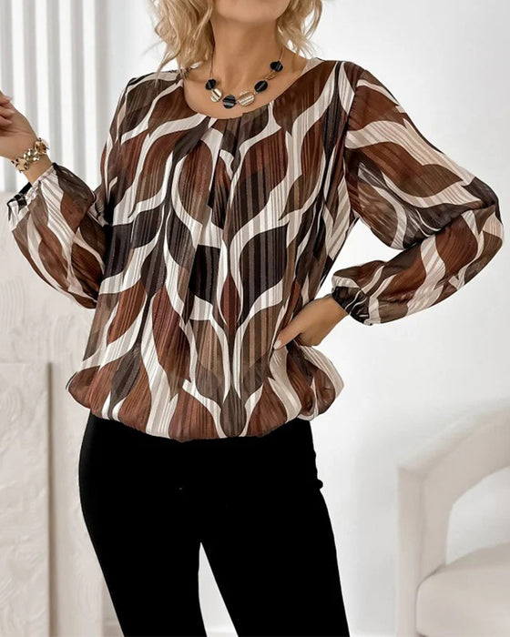 Lantern Sleeve Round Neck Blouse
