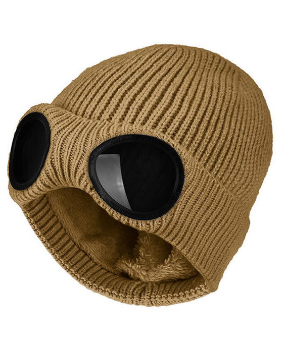 Unisex Solid Color Goggle Lens Design Beanie Hat