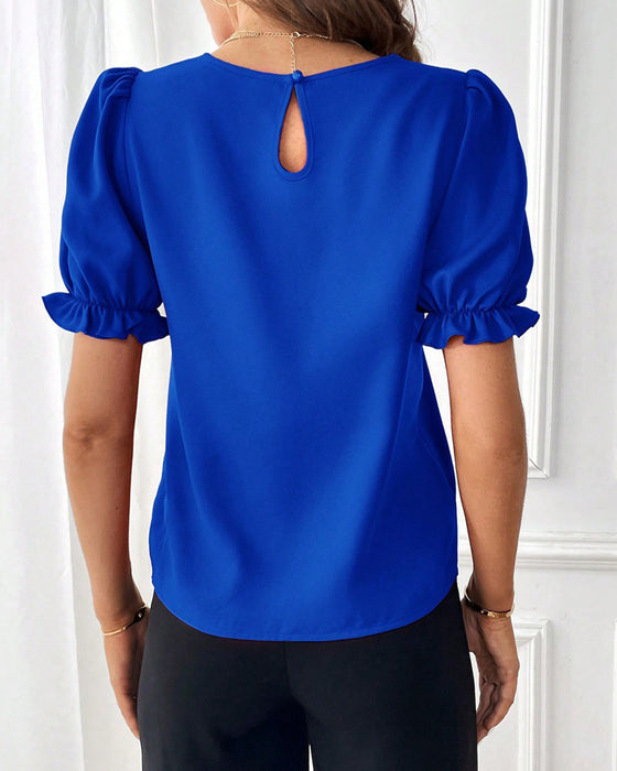 Solid Color Crew Neck Blouse