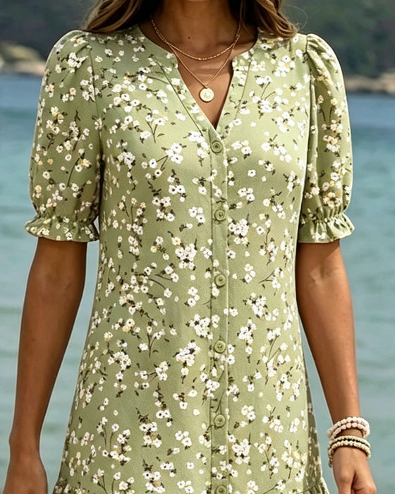Floral V-Neck Tiered Dress