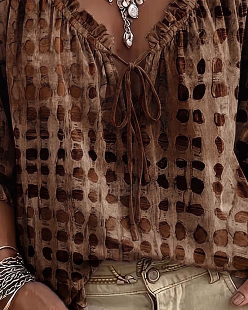Polka Dot Lace Up Blouse