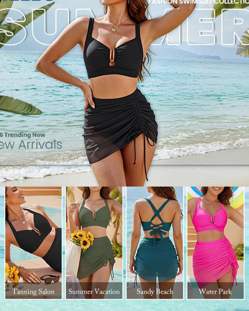 Vacation Solid Color Lace Up Bikini
