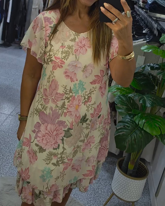 Round Neck Floral Double Layer Dress