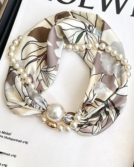 Long Pearl-Embellished Silk Necklace