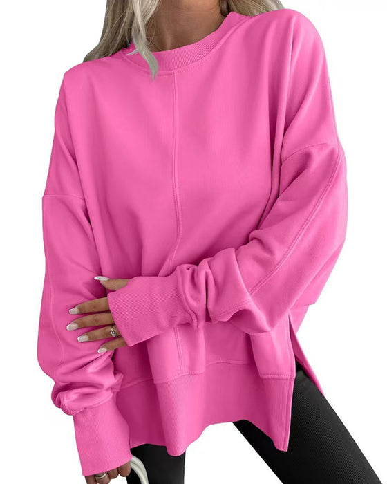 Side Slit Crew Neck Loose Sweatshirt