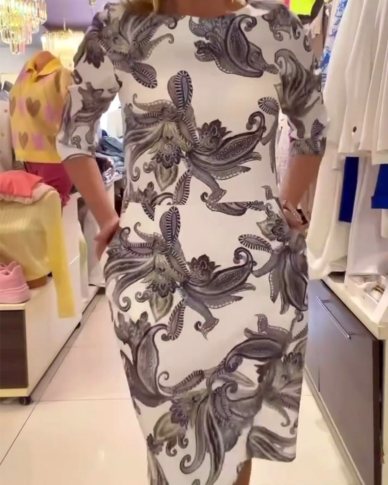 Cashew Flower Round Neck Fashion Dress