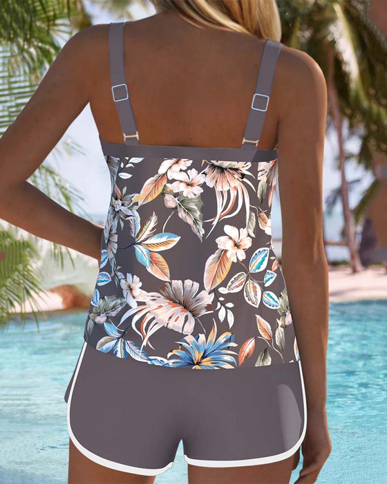 U-Neck Sleeveless Printed Tankini