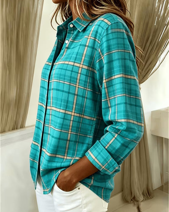 Lapel Plaid Casual Shirt