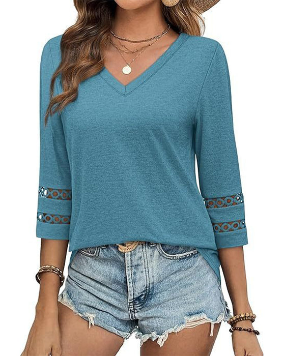 V-Neck Hollow-Out Collar T-Shirt