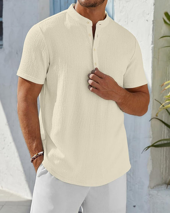 Solid Color Loose Henley Shirt