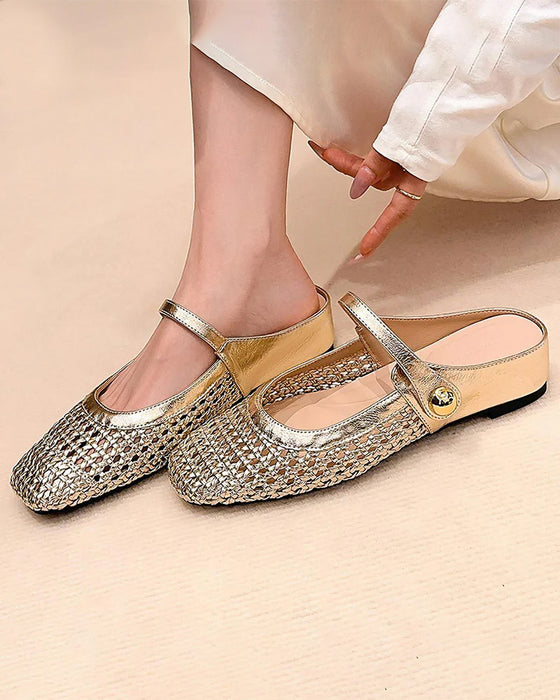 Square Toe Woven Hollow Shoes