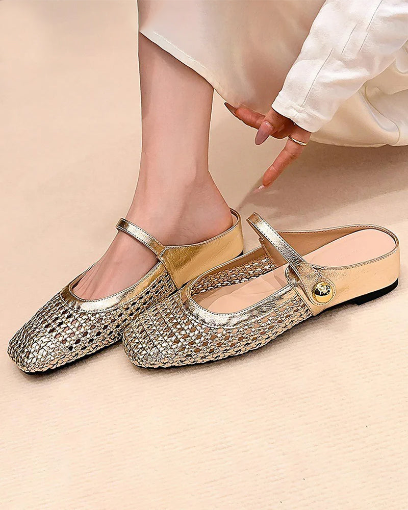Square Toe Woven Hollow Shoes