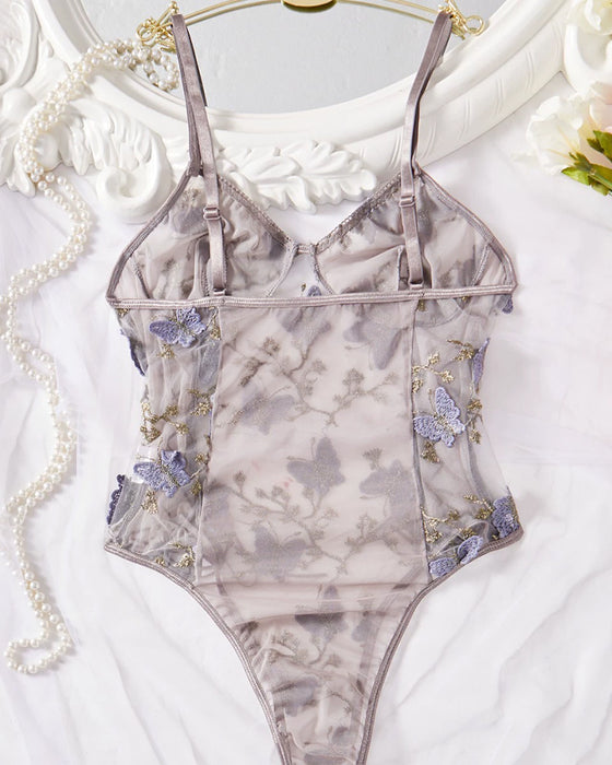 Lace Printed Spaghetti Straps One-Piece Lingerie