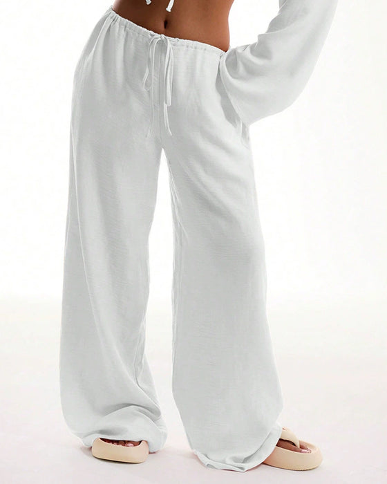 Loose Straight-Leg Solid Color Long Pants