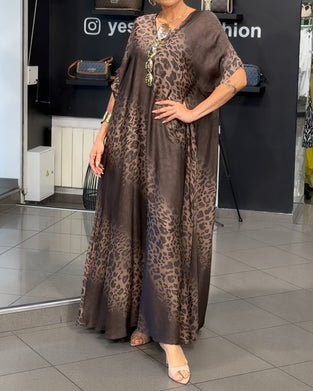 Gradient V-Neck Leopard Print Dress