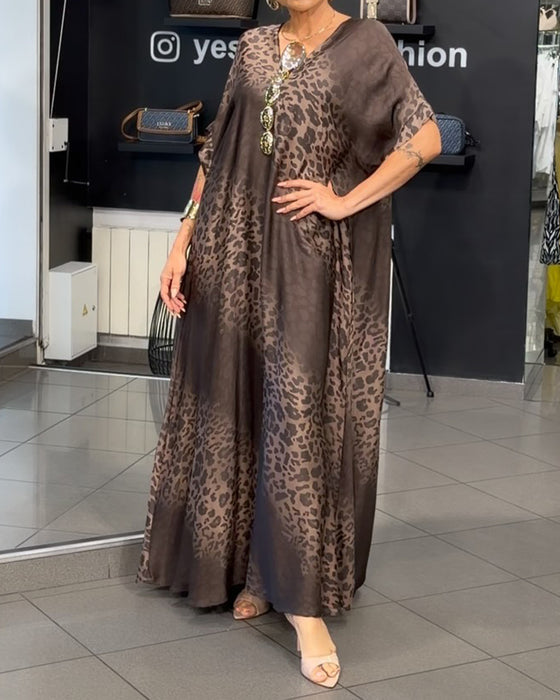 Gradient V-Neck Leopard Print Dress