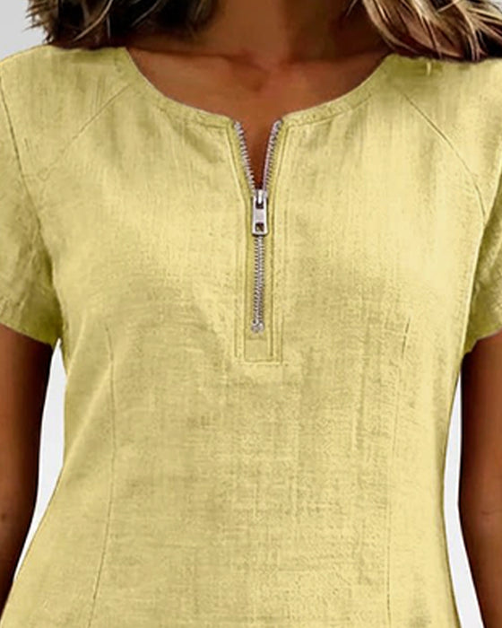 Zipper Pocket Cotton Linen Dress
