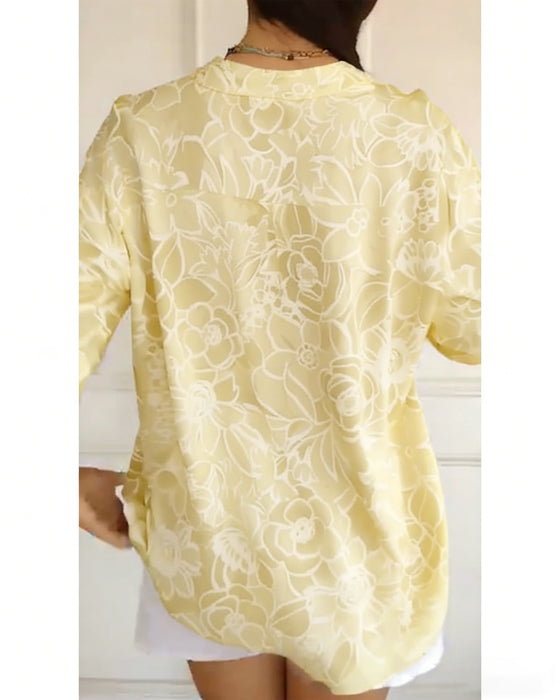 V-Neck Button-Down Printed Blouse