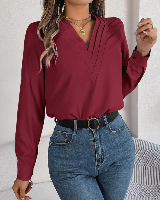 V-Neck Layered Solid Long Sleeve Top