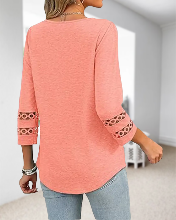 V-Neck Hollow-Out Collar T-Shirt