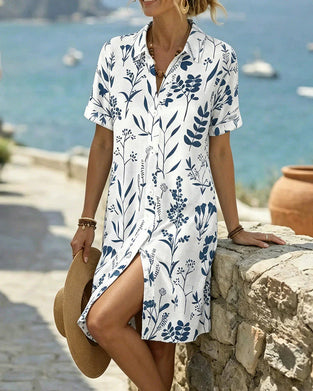 Botanical Print Knee-Length Shirt Dress