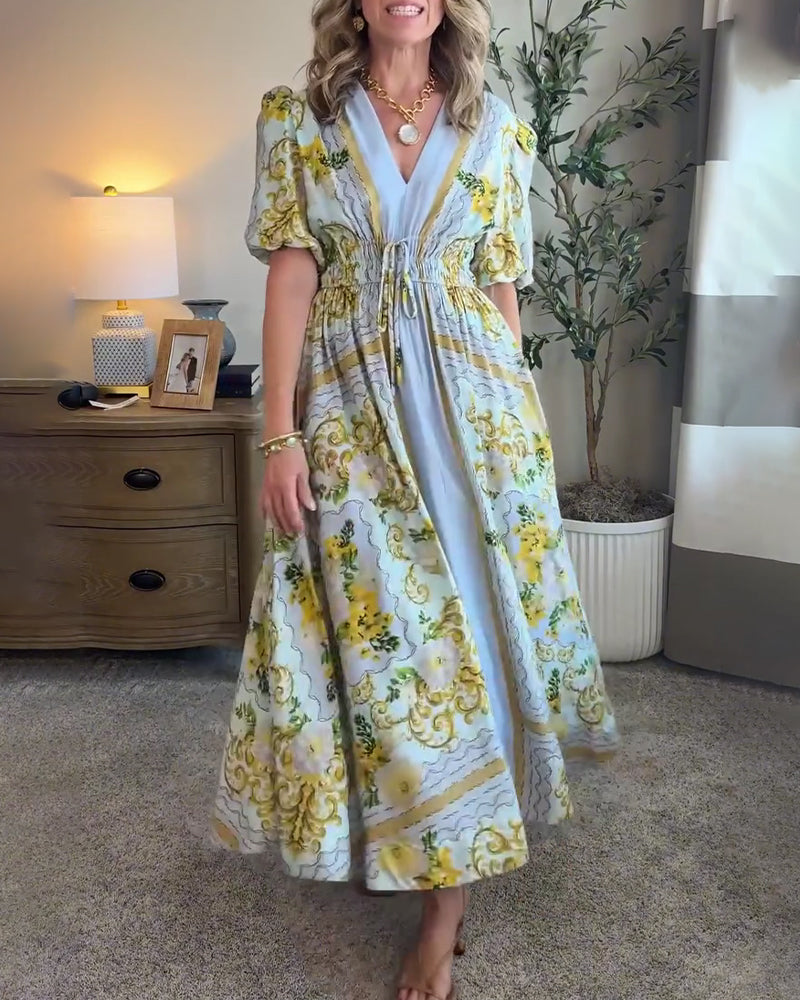 Floral Print V-Neck A-Line Dress